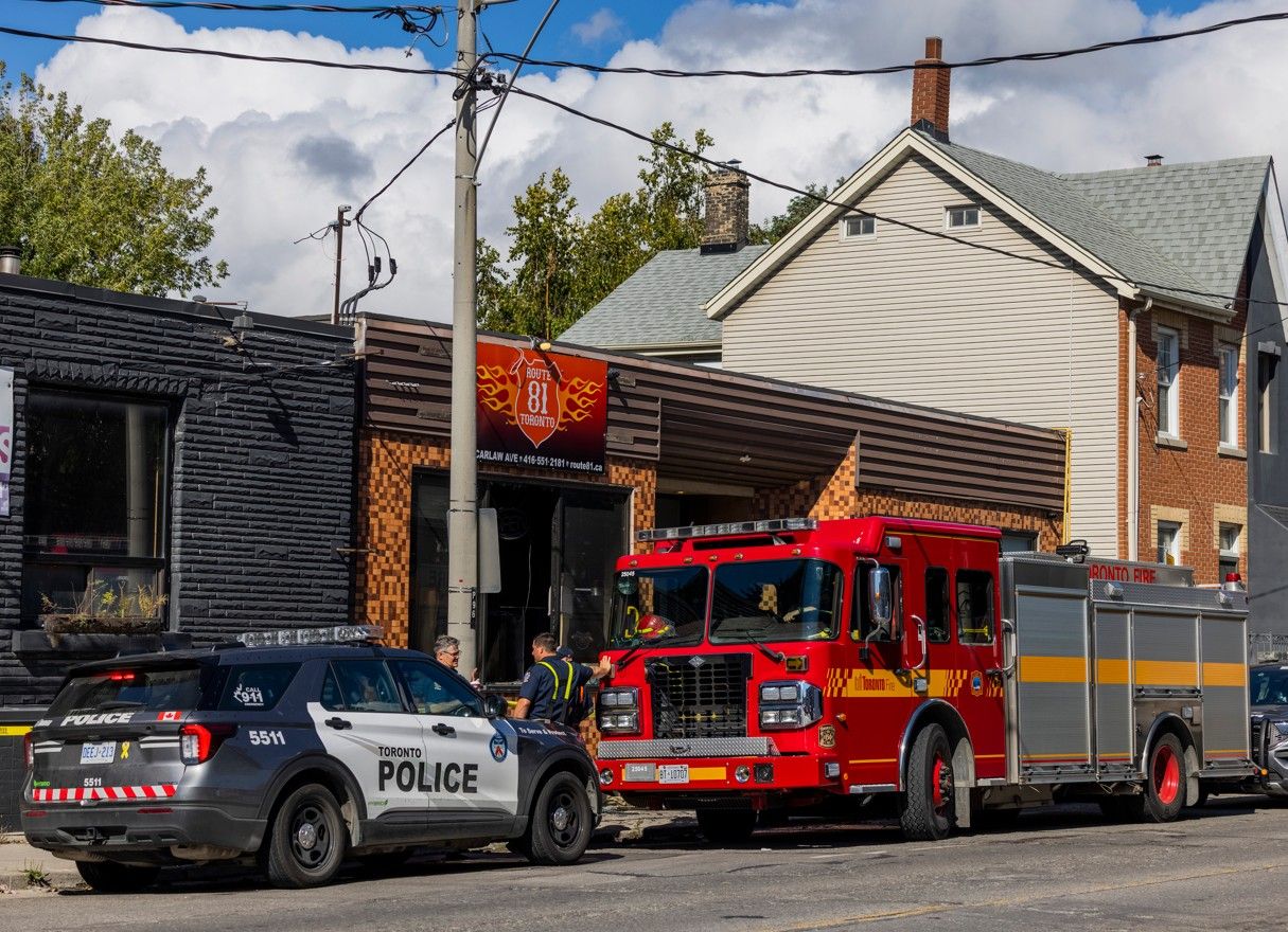 Toronto Police and Toronto Fire are investigating a fire that erupted in the Route 81 retail store at 98 Carlaw Ave. on Wednesday Sept. 23, 2026.