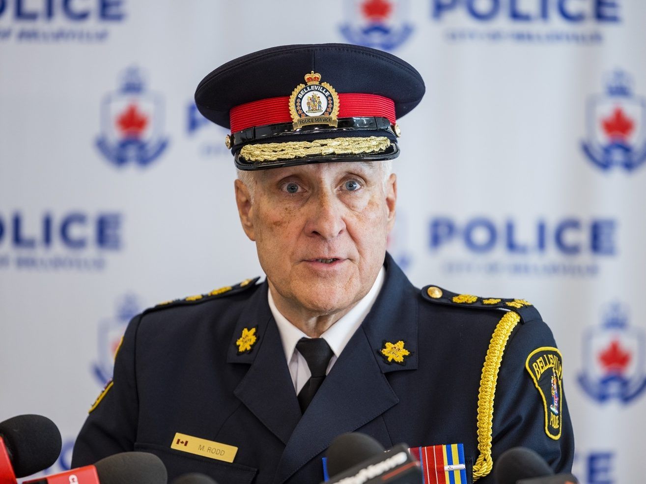 Belleville Police Chief Murray Rodd provides an update on the shooting at the Sons of Jacob Synagogue in Belleville, Ont., and the condition of Const. Jeff Smith during a news conference on Thursday, Sept. 24, 2026. 