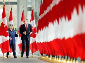 Prime Minister Mark Carney and Governor General Louise Arbour arrive to a media availability at the National Gallery of Canada in Ottawa, May 5, 2026.