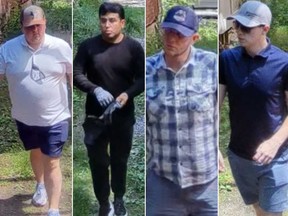 Toronto Police are looking for four men accused in a fraud and mischief investigation.