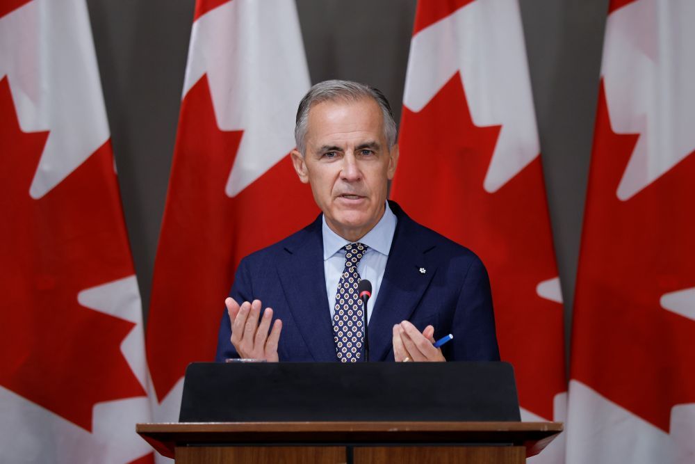 Prime Minister Mark Carney speaks during a Liberal caucus meeting on Parliament Hill in Ottawa on Sept. 18, 2026.
