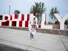 Ed Sheeran fan Daria Smith holds a sign reading "We Know Your Heart" before a concert on Sept. 19, 2026 in Philadelphia.