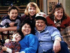 'Roseanne' Season 1 cast from L to R: Sara Gilbert, Michael Fishman, Roseanne Barr, Alicia Goranson, John Goodman and Laurie Metcalf.