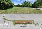 Toronto City Hall is spending a half-million dollars to turn a field at Lawrence Ave. E and Starspray Blvd., at top, into an off-leash dog park, depicted in the plans at bottom.