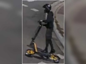 York Regional Police say this e-scooter rider vandalized four bus shelters in Vaughan.