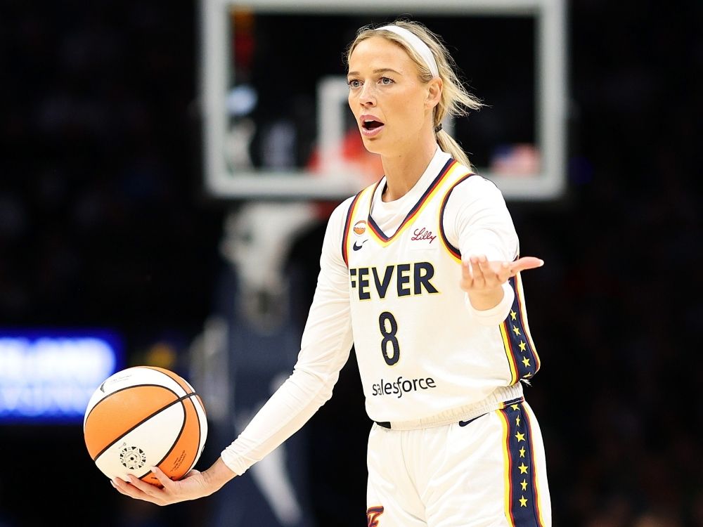 Sophie Cunningham of the Indiana Fever reacts against the Minnesota Lynx.