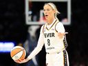 Sophie Cunningham of the Indiana Fever reacts against the Minnesota Lynx.