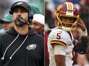 Philadelphia Eagles coach Nick Sirianni and Washington Commanders QB Jayden Daniels.