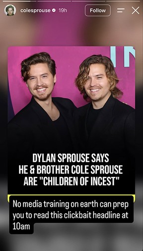 Cole Sprouse Instagram Story