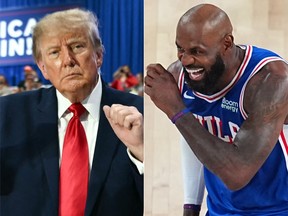 U.S. President Donald Trump and Philadelphia 76ers' LeBron James.