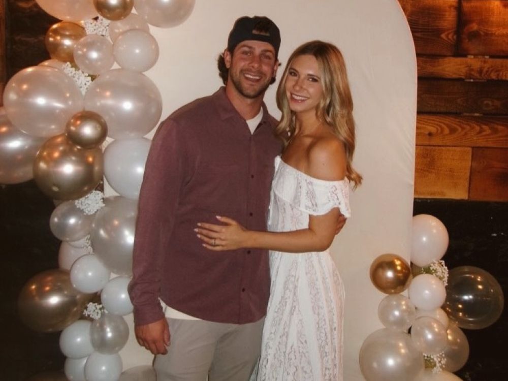 Toronto star hosted party with fiancee Stefanie Brejcha before Blue Jays infielder debuted as MLB TV correspondent at World Series. Read on.