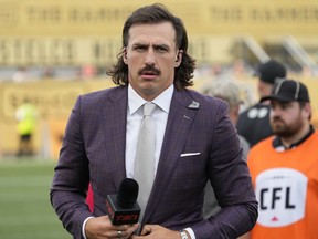 TSN football analyst Luke Willson on the sidelines before a CFL game between the Montreal Alouettes and Hamilton Tiger-Cats last year.
