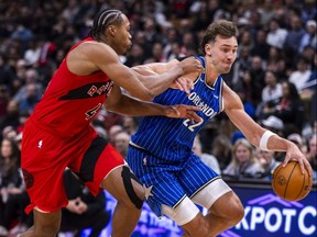Franz Wagner of the Orlando Magic dribbles