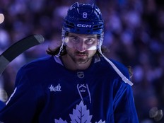 Maple Leafs defenceman Chris Tanev looks on prior to the first period against the New York Islanders at Scotiabank Arena in Toronto, Sept. 30, 2026.