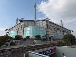 A general exterior view of the Alamodome prior to the international friendly match between Mexico and Paraguay at the Alamodome on November 18, 2025 in San Antonio, Texas.