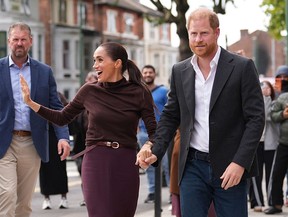 Meghan, Duchess of Sussex and Prince Harry, Duke of Sussex during a visit to Himmah Hub during their visit to Nottingham on October 15, 2026 in Nottingham, England.