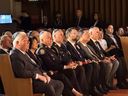 Toronto Mayor Olivia Chow, second from left, attends a service commemorating the third anniversary of the Oct. 7, 2023 terror attack, at the Beth Tzedek Synagogue on Tuesday, Oct. 6, 2026.