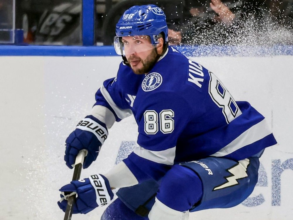 Lightning forward Nikita Kucherov skates against the Canucks during third period NHL action at the Benchmark International Arena in Tampa, Fla., Oct. 17, 2026