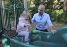 Brad Bradford and his daughter Bronwyn, on the the jungle gym on Wednesday October 1, 2025. On Saturday, Bradford pledged 1,000 additional Toronto police officers if he wins the mayor's seat in the election on Oct. 26.