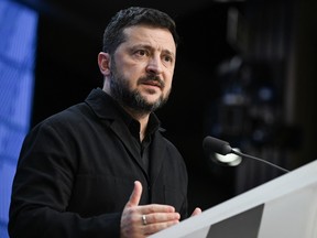 Ukraine's President Volodymyr Zelensky speaks during a press conference as part of a European Union summit at the EU headquarters in Brussels on October 16, 2026. EU leaders headed to Brussels on October 15, 2026, for their biggest clash yet over the bloc's next long-term budget, as they race to lock in a deal before next year's French presidential election.