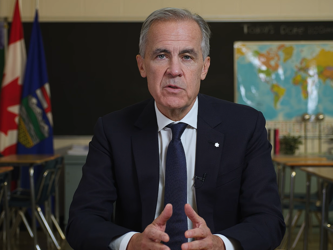 Prime Minister Mark Carney delivers his Thanksgiving message, recorded in a classroom of his old high school, St. Francis Xavier High School in Edmonton.