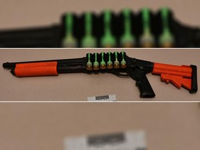 Gun with bean bag rounds used by Toronto Police officer.