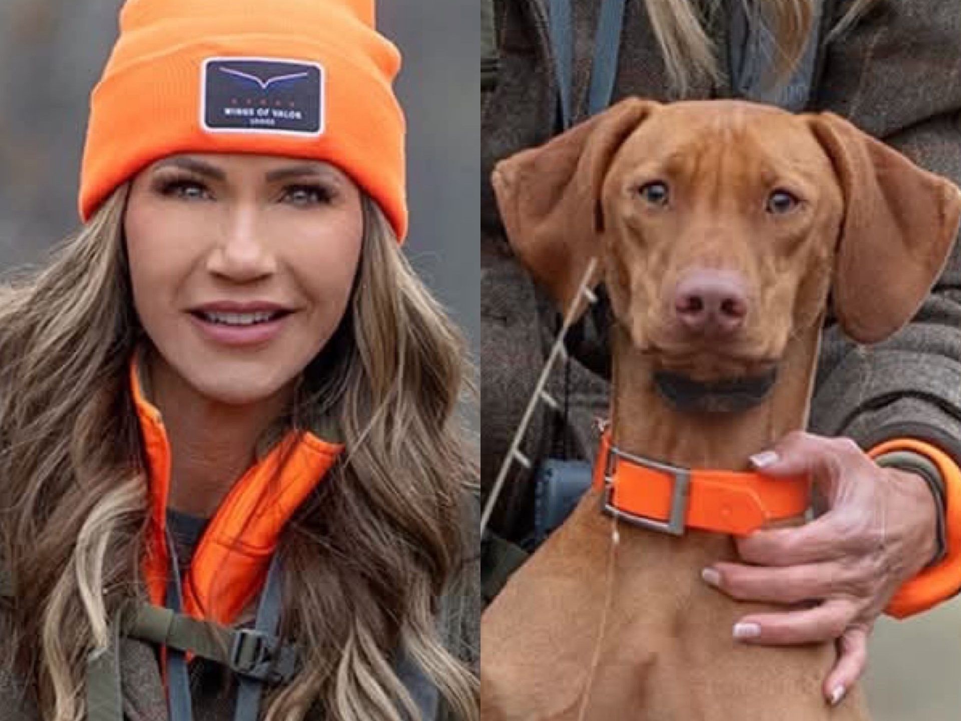 Kristi Noem and her new hunting dog, Foster.