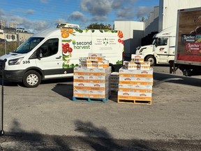 A Second Harvest truck and food delivery.