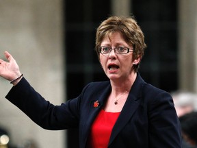 Human Resources Minister Diane Finley speaks during Question Period in the House of Commons on Parliament Hill in Ottawa Feb. 18, 2011.       REUTERS/Chris Wattie