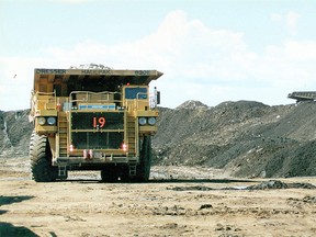 A giant truck at work in Alberta's oilsands.  (Photo by Suncor)