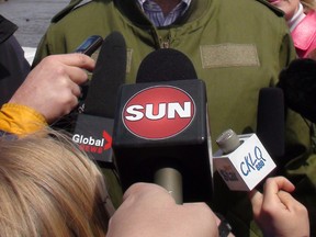 Prime Minister Stephen Harper addresses media in Brandon, Man., on Wednesday, May 11, 2011. The Assiniboine River is threatening many homes and businesses in the Manitob's second largest city. (Jillian Austin, Winnipeg Sun)