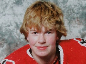 Eric Leighton died of injuries in an explosion in shop class at Mother Teresa high school on Thursday May 26, 2011. This Nepean Raiders hockey photo of Eric was left at a memorial at the school.  (TONY CALDWELL/QMI Agency)