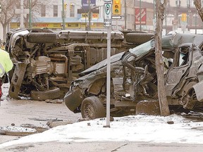 A stolen sport utility vehicle sped through a red light at Portage Avenue and Maryland Street, instantly killing Duffy’s Taxi driver Antonio Lanzellotti and injuring a passenger on March 29, 2008. (MARCEL CRETAIN/Winnipeg Sun files)
