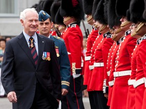 Gov. Gen. David Johnston performs the annual inspection of the Ceremonial Guard at Rideau Hall in Ottawa. Wednesday June 22,2011. (ERROL MCGIHON/THE OTTAWA SUN)