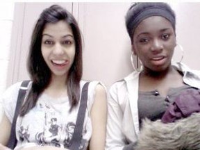 Sabrina Alibhai (left), 15, and her good friend Gift Diji, 16, ham it up in this photo. The two Richmond Hill teens drowned in Musselman Lake. (Supplied photo)