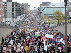 Student groups and unions march in Montreal  Thursday November 10th 2011 to protest the latest tuition fee raise. (ERIC BOLTE/QMI AGENCY)