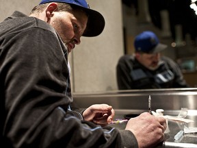 Razor, a intravenous drug user uses the safe injection site  Insite in Downtown Eastside in  Vancouver, BC. APR. 17,  2011.  A new report being released says overdoses have dropped since the safe injection site opened.  (CARMINE MARINELLI/QMI AGENCY)