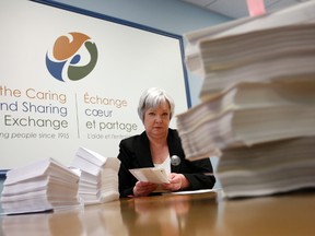 An official with the Caring and Sharing Exchange is dwarfed by a stack of  Christmas Exchange Program vouchers in 2011. Again this year, the charity is desperately needing donation prior to Christmas Day.
DARREN BROWN/QMI AGENCY FILE PHOTO