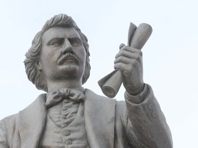 A statue of Louis Riel at the Manitoba legislature.