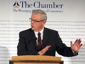 Manitoba Premier Greg Selinger delivers a state-of-the-province address at a luncheon hosted by the Winnipeg Chamber of Commerce on Thursday, Dec. 15, 2011. (Jason Halstead, Winnipeg Sun)