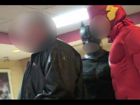A group of boys dressed as superheroes confront an alleged pedophile at a McDonald's restaurant in Chilliwack B.C., in a series of November 2011 videos titled "To Troll Predator".