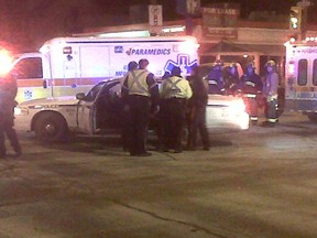 One man was taken into custody at the scene of a 4 car accident at Corydon and Stafford.