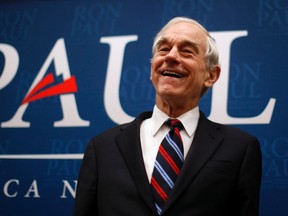 U.S. Republican presidential candidate and Congressman Ron Paul laughs during a campaign stop in Cedar Falls, Iowa, January 2, 2012.  REUTERS/Jim Young