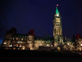 Parliament Hill in Ottawa is lit for the Christmas season in this Nov. 28, 2011 photo. (DARREN BROWN/QMI AGENCY)