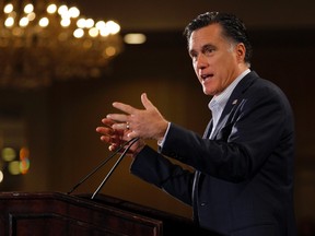 Republican presidential candidate Mitt Romney speaks before the Nashua Chamber of Commerce in Nashua, New Hampshire, January 9, 2012, one day before New Hampshire’s first-in-the-nation primary election. (REUTERS/Brian Snyder)