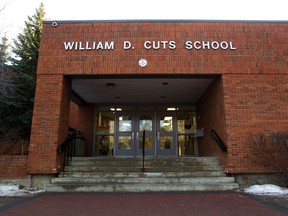 The exterior of William D. Cuts School is seen in St. Albert on Monday, January 9, 2012. An instructor at the school was suspended for two weeks after showing an inappropriate video to students in his Grade 7 class in December. CODIE MCLACHLAN/EDMONTON SUN QMI AGENCY