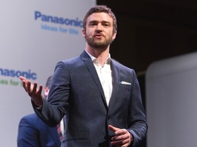 Justin Timberlake speaks during a Panasonic news conference for the 2012 International Consumer Electronics Show (CES) in Las Vegas, Nevada, Jan. 9, 2012.  Timberlake helped introduce Myspace TV, a social TV service that will be available on Panasonic televisions. REUTERS/Steve Marcus