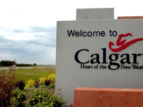 Photo of welcome to Calgary sign on east entrance to the city of Calgary Alberta with the current "Heart of the New West" slogan. City officials are considering replacing it with the marketing campaign motto of Calgary Economic Development: "Be Part of the Energy." STUART DRYDEN/CALGARY SUN