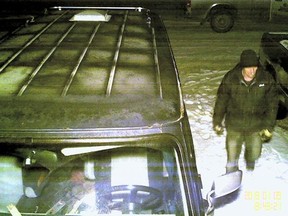 RCMP are asking for the public's help in identifying a suspect in a string of mischiefs to vehicles in the West St. Paul and East St. Paul areas about 2 a.m. on Tuesday, Jan. 10, 2012. It's believed the man involved used a white pickup truck, seen in the upper right-hand corner of a surveillance image release by RCMP. (Handout)