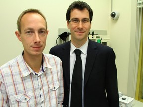 Inflammatory bowel disease (IBD) sufferer Mark Rievaj, left, and researcher Dr. Gil Kaplan spoke out Wednesday about study findings showing the disease is on the rise around the world. Kaplan's efforts have helped lay the groundwork for further investigation into the disease. (Jenna McMurray/QMI Agency)